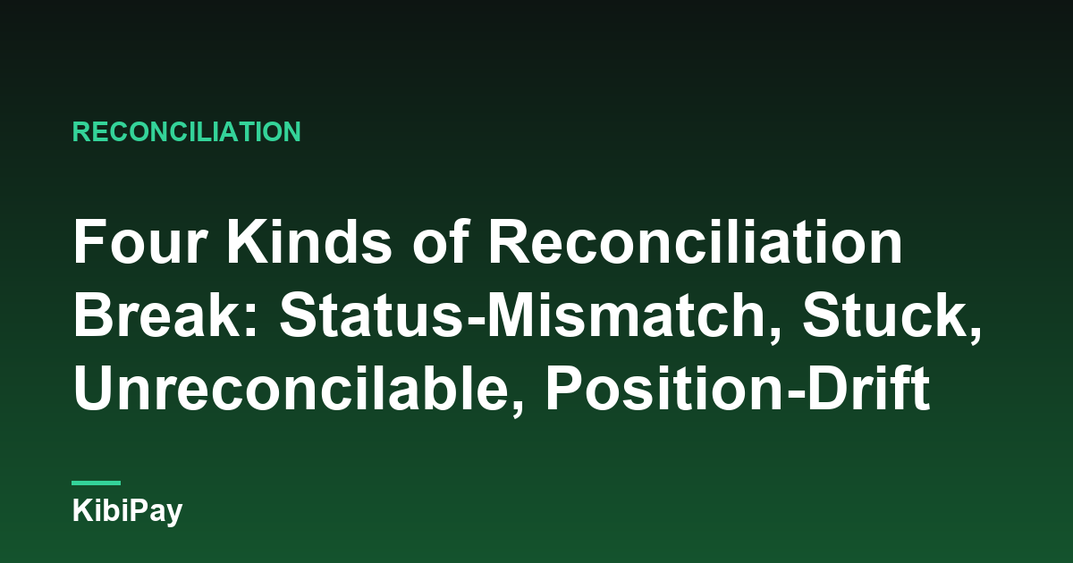 Four Kinds of Reconciliation Break: Status-Mismatch, Stuck, Unreconcilable, Position-Drift